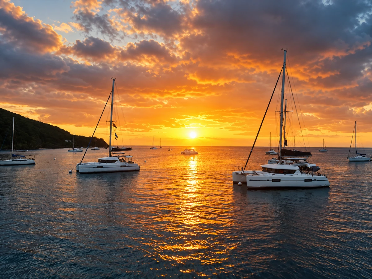 Coucher de soleil vu depuis le pont du bateau lors d'une privatisation Tropical Vibes